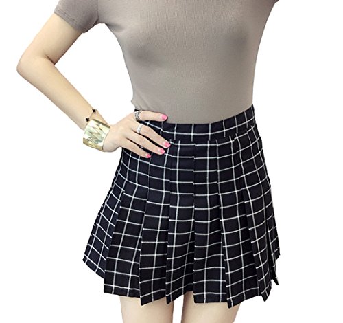 Minuoyi Sports High Waist With Underpants Tennis Badminton Cheerleader Pleated Skirt (Tag Size M, Big Black Checks) #TOP5