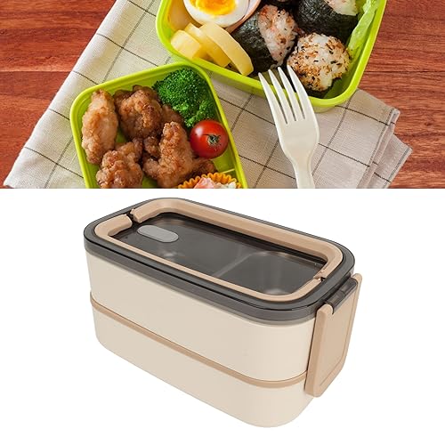 Fiambrera bento de acero inoxidable con cubiertos portatil y dos niveles de 1400ml color caqui 4