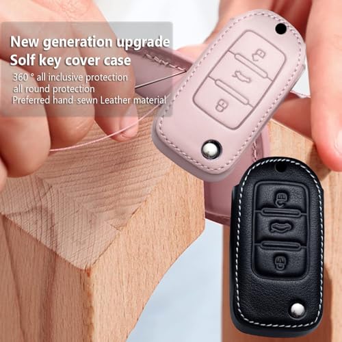 Étui de clé en cuir rose antichoc protégeant la télécommande VW Golf 7 et Jetta - 4