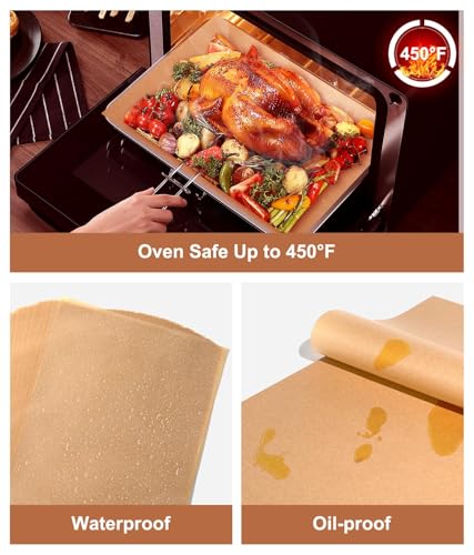 Image of Parchment Paper Baking Sheets, 9 x 13 Inch, 70 PCS Brown | Precut, Non-Stick, Unbleached, For Baking, Air Fryer, Grilling, Steaming, For Bread, Cookies & Cupcakes