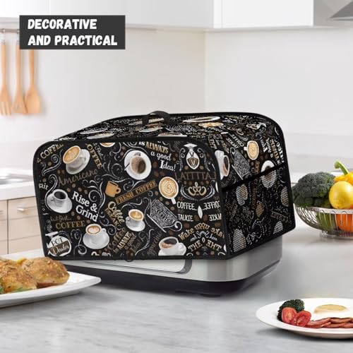 Annejudy Funda para olla de cocción lenta con patrón de café, portátil, aislada, cubierta antipolvo con asa superior y bolsillos laterales, tela suave lavable compatible con la mayoría de ollas de - imagen 2