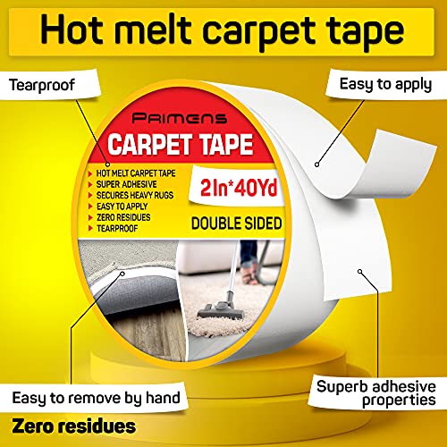 Double Sided Carpet Tape - Rug Grippers Tape For Area Rugs And Hardwood Floors - Carpet Binding Tape Removable, Residue Free, Strong Adhesive And Heavy Duty Stickers Tape, Hardwood Safe 2Inch/40Yards #TOP1
