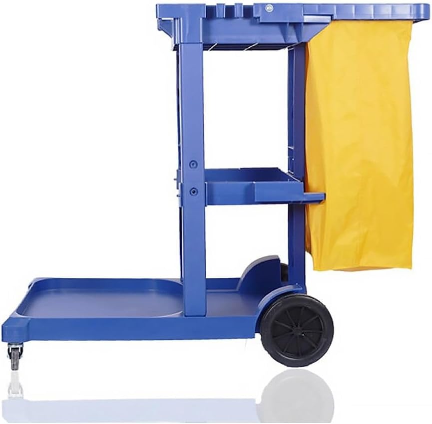 Hotel Housekeeping Cart, Janitorial Supply Cart, Easy-Move Casters, 3-Shelf Cleaning Trolley with Wheels, for Commercial Use in Hotels, Schools, Restaurants,Blue