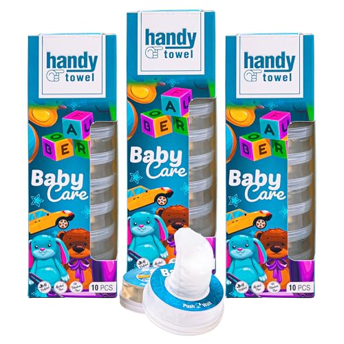 Handy Towel Baby Diaper Wipes Capsules, Sensitive Newborn Skin, Face Bottom Hands & Body Powder Scented Towelettes, Fresh Individual Packaging, 30 Single-Use Wipes