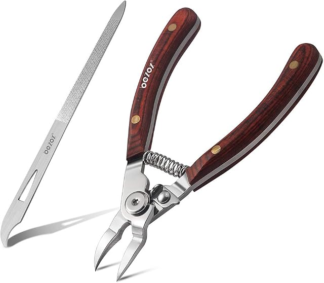 BEZOX Upgraded Toenail Clippers with Wooden Handle, Nail Clippers Set for Thick Hard Ingrown Toenails, Sharp Toe Nail Scissors and Metal Nail File - Metal Gift Box Packaging