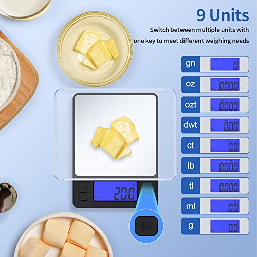 Food Scale, 3000G/0.1G High Precision Digital Kitchen Scale For Food Ounces And Grams, Smart Weight Scale For Weight Loss, Coffee Cooking, Jewelry, Powder With Lcd Display And 2 Tray #TOP3