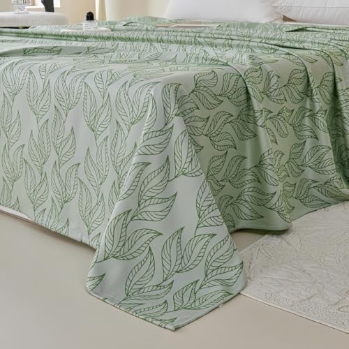 Surwin Manta Refrescante Verano con Fibra de Bambú para Personas Que Duermen Calientes, Moderno de Hojas Manta Perros, Fresca Transpirable Alivia Sudor para Sofa Cama Viaje (Verde 2,200x230cm)