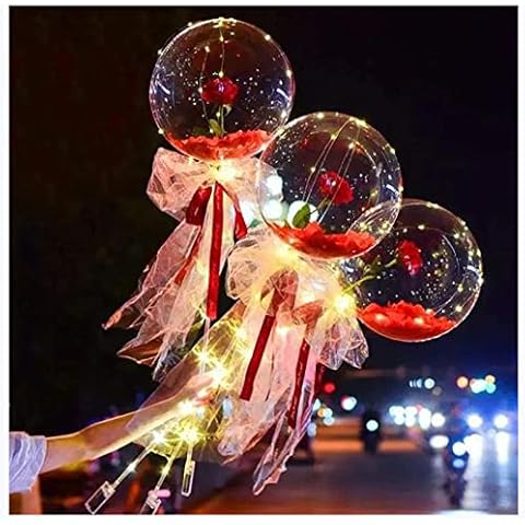 Owill-home 3 Pack LED Rose Balloon Bouquet, DIY Light Up Balloons, Luminous Transparent Balloons with Flower for Valentine's Day Decor Anniversary Birthday Mother's Gift Cover