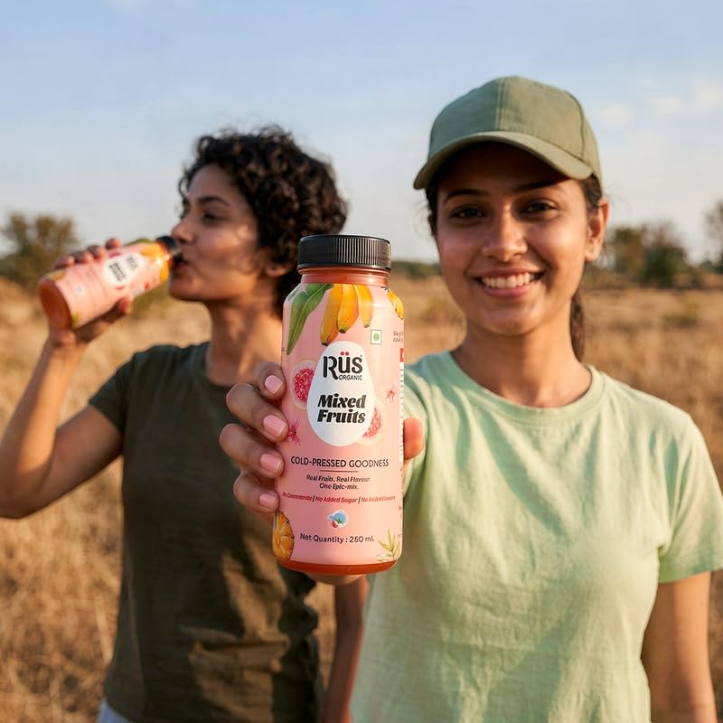 Image of Rus Organic Mixed Fruit Juice | Cold Pressed Organic Drinks | Pack of 8 (250ml Each) | No Added Sugar, Preservative-Free | Multi-Fruit Blend for Daily Vitality