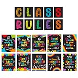 Decorably 20 Chalkboard Class Rules Classroom Decorations Middle School, Inspirational, Matte-Laminated School Decor - for Hallways, Bulletin Boards, Home Study Room