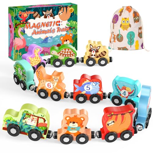 Toys for Toddlers, 11 Magnetic Wooden Animals Train Set, Montessori Toys for Toddlers, Learning Activities, Sensory Toys for Kids, Birthday Gifts for Boys, Girls