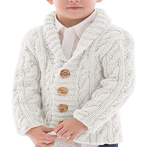 Hestenve Baby Cardigan Knit Button Down Sweater Hooded Outwear Winter Warm Toddler Kids Cloth (6-8T, 1-White)