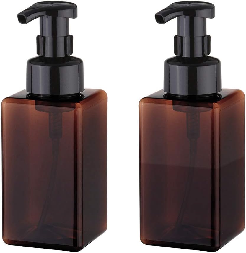UUJOLY Foaming Soap Dispenser, 450ml (15oz) Refillable Pump Bottle Plastic for Liquid Soap, Shampoo, Body Wash (2 Pcs) (Amber)