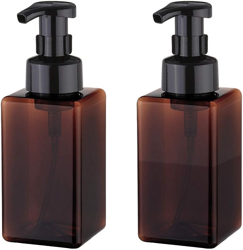 UUJOLY Foaming Soap Dispenser, 450ml (15oz) Refillable Pump Bottle Plastic for Liquid Soap, Shampoo, Body Wash (2 Pcs) (Amber) | Hand Dispenser for Liquid Soap, Shampoo & Body Wash – Saves Soap with Rich Foam, Reusable, Easy to Refill, BPA-Free