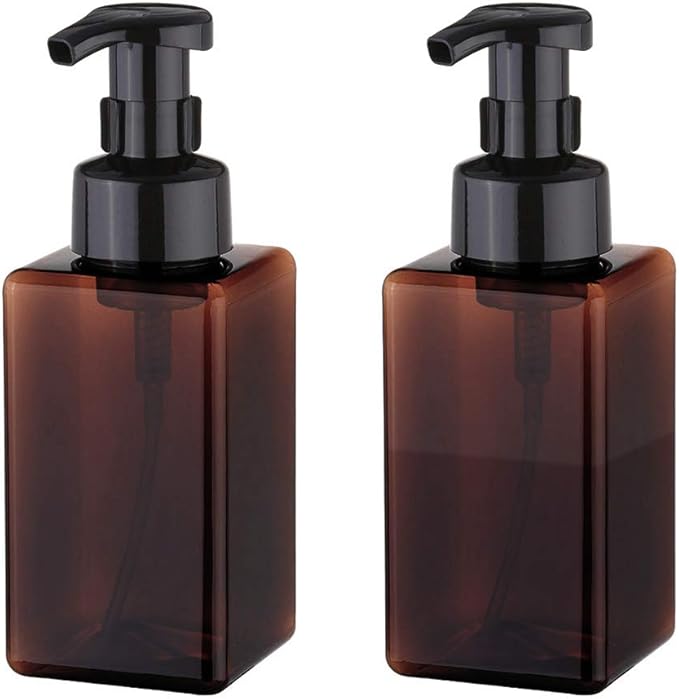 UUJOLY Foaming Soap Dispenser, 450ml (15oz) Refillable Pump Bottle Plastic for Liquid Soap, Shampoo, Body Wash (2 Pcs) (Amber)