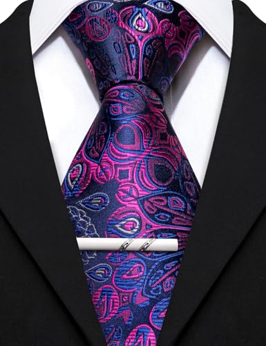 Image of Barry.Wang Mens 6 PCS Ties Silk Striped Paisley Check Floral Necktie Silky Woven Wedding Business Party Ties 3.34 inch