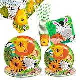 UVTQSSP Kids Party Tableware | Jungle Theme Party Supplies Include 9" Plates, 7" Plate, Cup, Napkin,