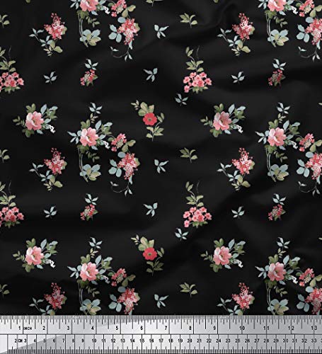Soimoi 58 Inches Wide Floral Printed Viscose Rayon Dressmaking Sewing Fabric by The Yard - Black