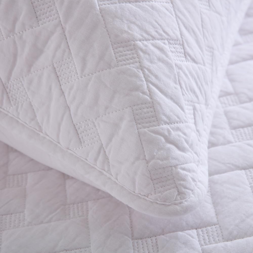 Cotton Quilt Bedding Sets Queen Size, 3 Pieces Reversible Lightweight Coverlets Comforters Bedspreads for All Seasons,Weave Stitching Pattern,White - Image 7