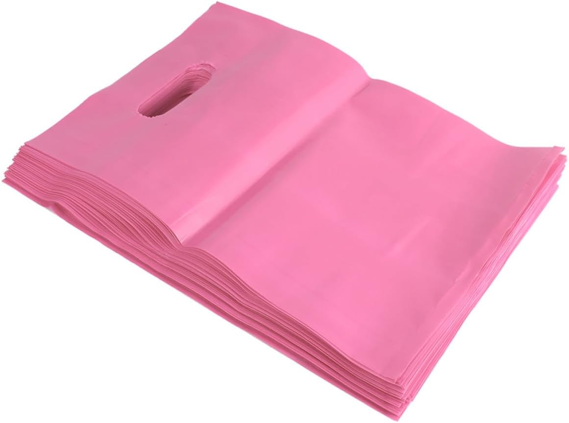 Ciieeo 100pcs Plastic Party Bags Lightweight Food Storage Flat Bottom Shopping Bags with Handles for Home and Party Use Pink Color