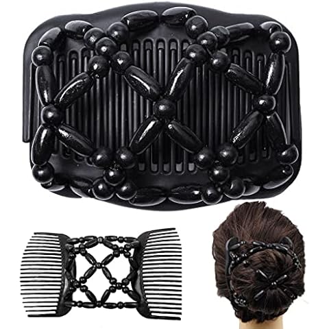 Beads Hair Combs Magic Elastic Hair Double Clips Magic Hair Comb Double Row Wooden Bead Hair Comb Stretchy Hair Comb Clip Hair Accessories for Girls Women Cover