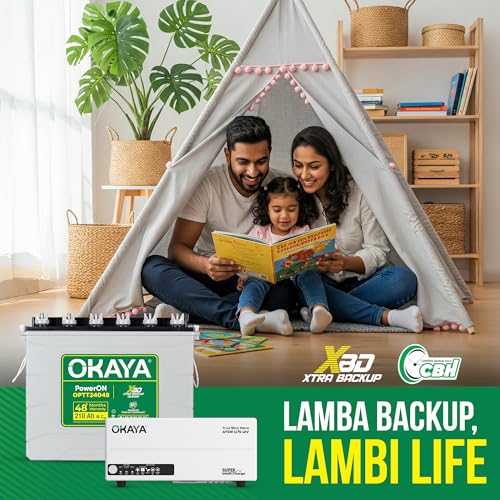 Image of Okaya Inverter with Battery Combo for Home,Office & Shops | ATSW 1175 12V Pure Sine Wave Inverter 925VA with 36 Months Warranty & OPTT24048 210Ah Tall Tubular Battery with 48 Months Warranty
