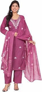JUNAID FASHION Women's Pure Cotton Printed with Embroidery Kurta with Pants and Dupatta Set | Ethnic Wear for Women | Wedd... Price In India