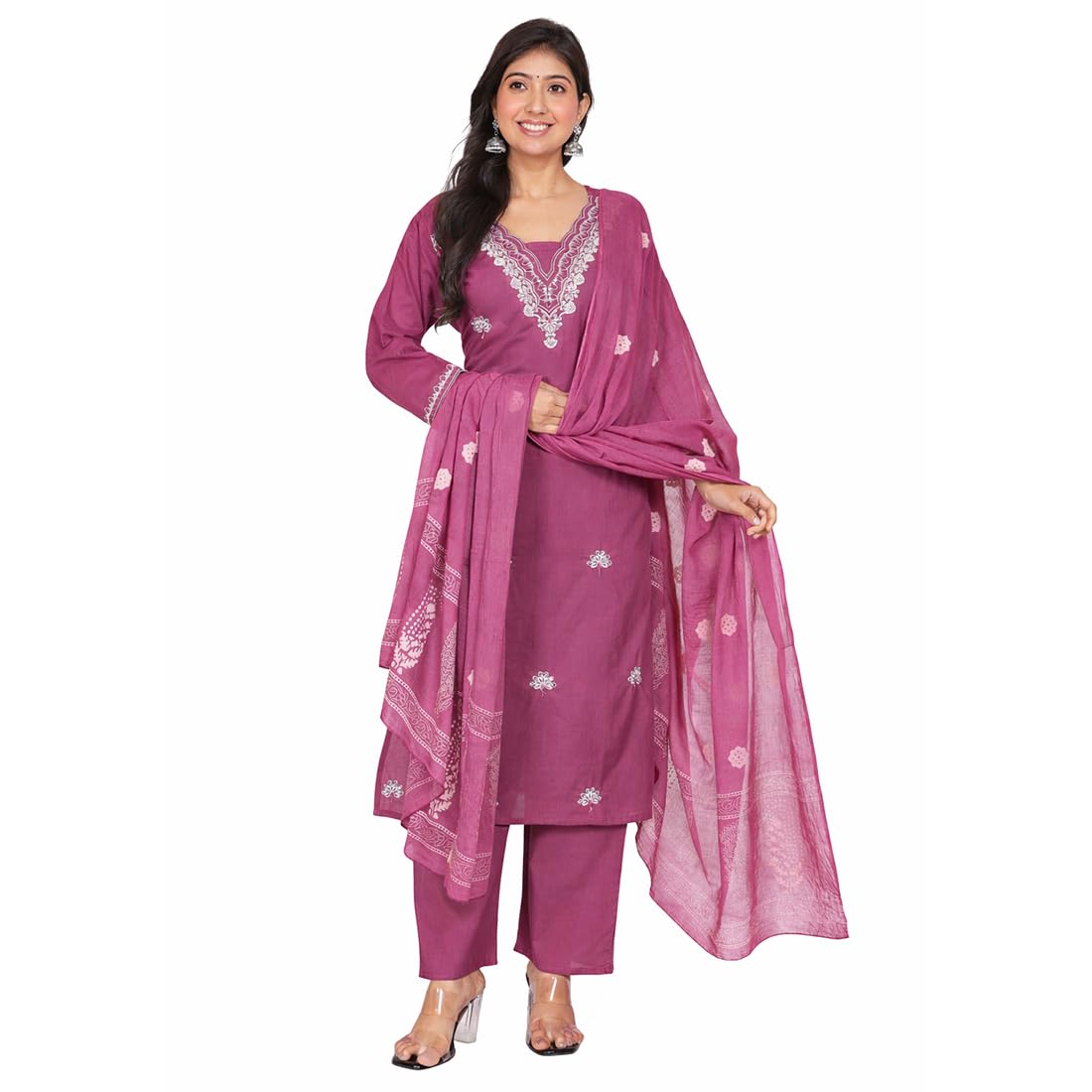 JUNAID FASHION Women's Pure Cotton Printed with Embroidery Kurta with Pants and Dupatta Set | Ethnic Wear for Women | Wedd... - Review, Price and Buying Guide