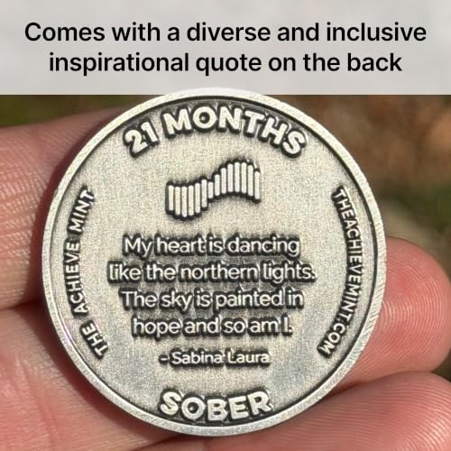 Image of The Achieve Mint 21 Months Sober Token | 21 Months Sobriety Chip | Non-AA, Non-Religious Medallion for Men and Women Celebrating Sobriety