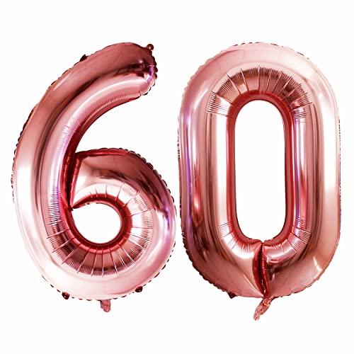 GOER Number 60 Balloons for 60th Birthday Party Decorations,42 Inch Jumbo Foil Helium Balloons for 60th Anniversary (Rose Gold)