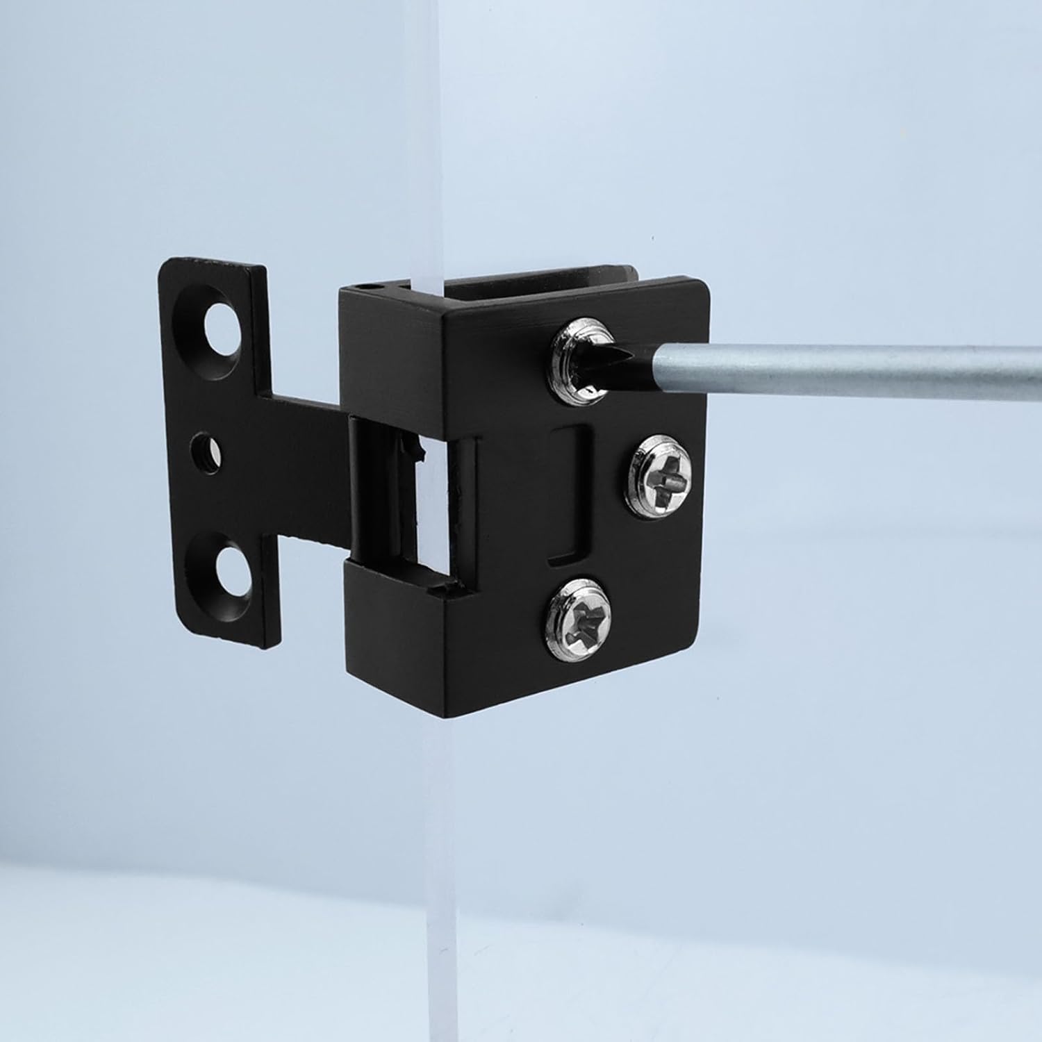 Antrader 2 Pcs Glass Cabinet Door Hinges, Wine Cabinet Clamps Display Gate Hinges, Zinc Alloy Matte Black, No Need to Drill Hole