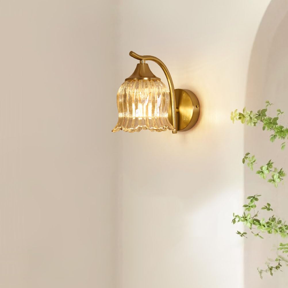 Kinkiet retro, lampa ścienna w stylu vintage, E27, klosz szklany w stylu rustykalnym, lampka nocna w kształcie kwiatu, 1 płomień, lampa florencka, romantyczne oświetlenie ścienne do sypialni, salonu i