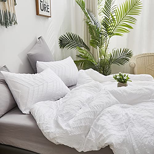 Clothknow White Comforter Set King White Jacquard Bedding Comforter Sets Farmhouse White Bedding Sets Boho Shabby Chic Comforter Women Men 3Pcs White Bed Comforter Sets King #TOP3
