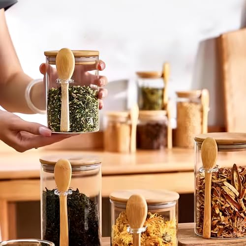 MOLADRI Glass Storage Canister with Airtight Lid and Wooden Spoon