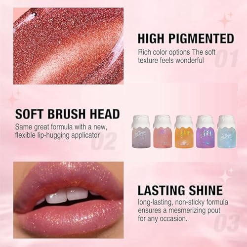 Hydrating Shimmer Lip Gloss Set,Lipgloss Set,5 Colors Shimmer Lip Gloss Set,Hydrating Lip Glow Oil,Cute Lip Oil,Korean Lip Gloss,Tinted Lip Oil Light Lip Gloss Set,Lip Glow Oil,Non Sticky Lip Care - Image 4