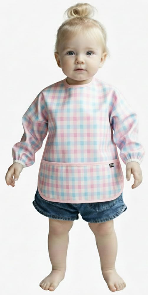 Plie Long Sleeve Waterproof Bib for Toddlers – Soft Feeding Smock for Baby Mealtime, Self-Feeding, BPA-Free, Easy Clean