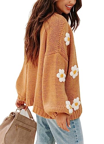CHARTOU Women's Kawaii 3D Floral Applique Open Front Cardigan Sweater Y2k Knitwear3