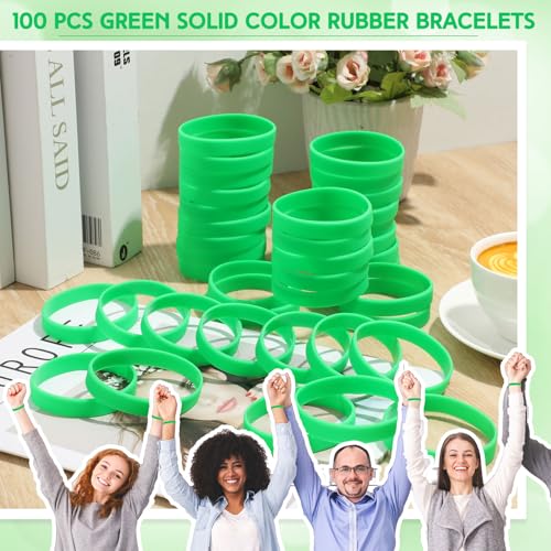 Image of Liliful 100 Pcs Silicone Rubber Wristbands Rubber Wristband Bracelet Bands for Silicone Wristbands for Women Men(Green)
