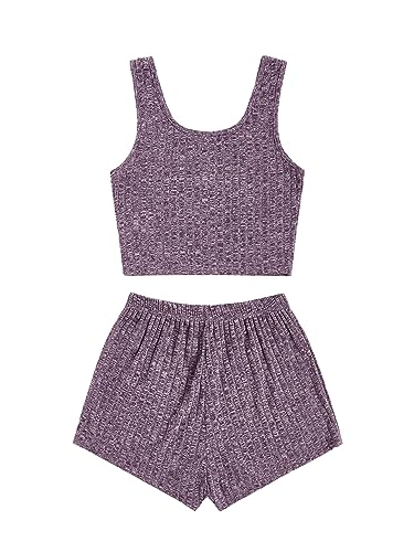 Image of SOLY HUX Women's Button Front Ribbed Knit Tank Top and Shorts Pajama Set Sleepwear Lounge Sets