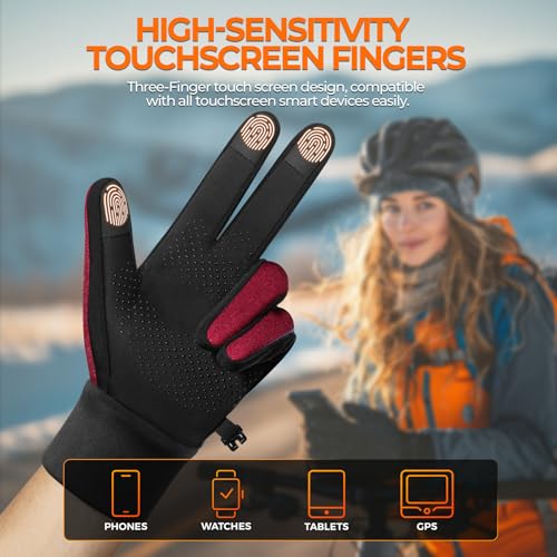 Image of rivmount Winter Gloves Women Men, Cold Weather Touch Screen Liner Glove, Windproof 3-Layers, for Running, Cycling, Biking, Hiking, Driving