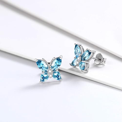 Miniatura 5 de Aurora Tears Joyería de mariposa, plata de ley 925 para mujer, collar con dije de piedra natal de mariposas, aretes, anillos, regalo de boda