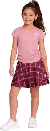 RBX Girls Athletic Skort Set - 2 Piece Ribbed Short Sleeve Tee and Athletic Skort for Girls Sizes 7-12