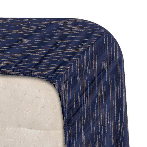 Image of Stoa Paris 350TC Luxture Cotton King Fitted Bedding Set with 2 Pillow Covers, All-Around Elastic Fitted Bedsheet 183cm x 198cm + 30cm Drop, All Season Comfort, Breathable, Panache 2.0 - Navy
