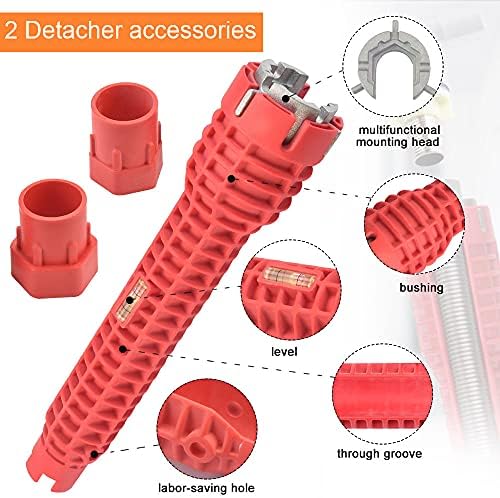 QUCUMER Multifunctional Faucet Wrench Tool, Sink Faucet Socket Wrench Double Head Sink Installer Tool Wrench Plumbing Socket Wrench Basin Wrench for Toilet Bowl/Sink/Bathroom/Kitchen Plumbing (Red)