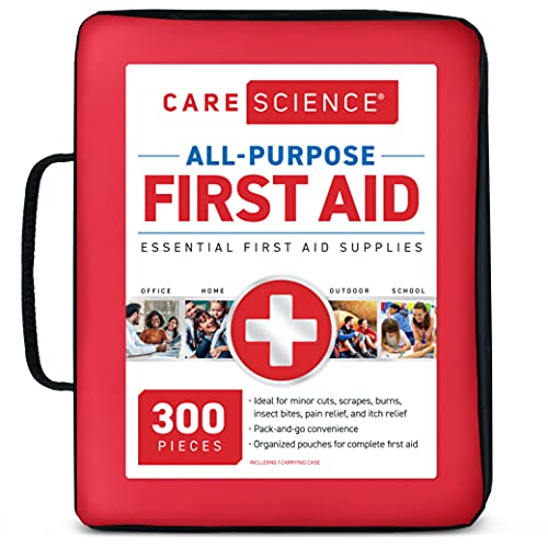 Care Science First Aid Kit All Purpose, 300 Pieces | Professional Use for Travel, Work, School, Home, Car, Survival, Camping, Hiking, and More
