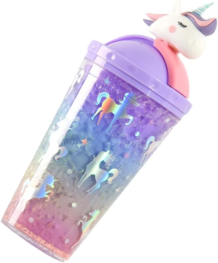 Toymytoy ストローカップ 子供用 2層構造 蓋付 かわいい ユニコーン形 スパンコール マグカップ タンブラー