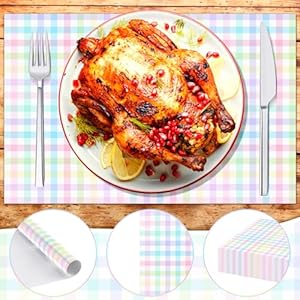 Lincia 100 Pcs Checkered Disposable Paper Placemats Bulk Buffalo Plaid Picnic Theme for Home Dinner Easter Birthday Wedding Party SupplyFresh Colors