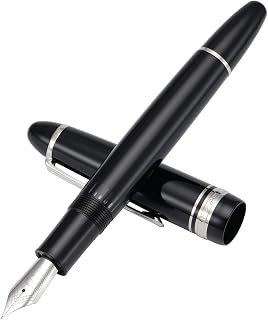 erofa Majohn P136 Piston Fountain Pen 1.1mm Stub Nib with Box, Black Resin Writing Pen Set