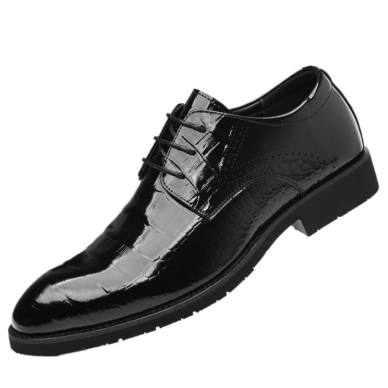 Men’s Patent Leather Oxford Dress Shoes Business Formal Work Loafers Comfortable Non Slip Office Wedding Footwear 7 Black