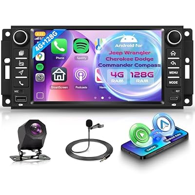Orderich 4G+128G Android Car Stereo for Jeep Wrangler 2007-2018 & Jeep Compass 2011-2015 with Wireless CarPlay Android Auto, 7 Inch Car Radio GPS Navigation WiFi SWC Bluetooth FM with Backup Camera